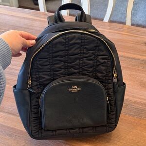 Coach Quilted Black Backpack with Gold Zippers